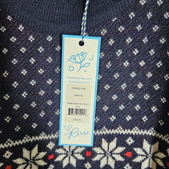 NEW Draper James Fair Isle Cape Poncho Sweater XS/S Nassau‎ Navy Blue Red NWT - Picture 6 of 10